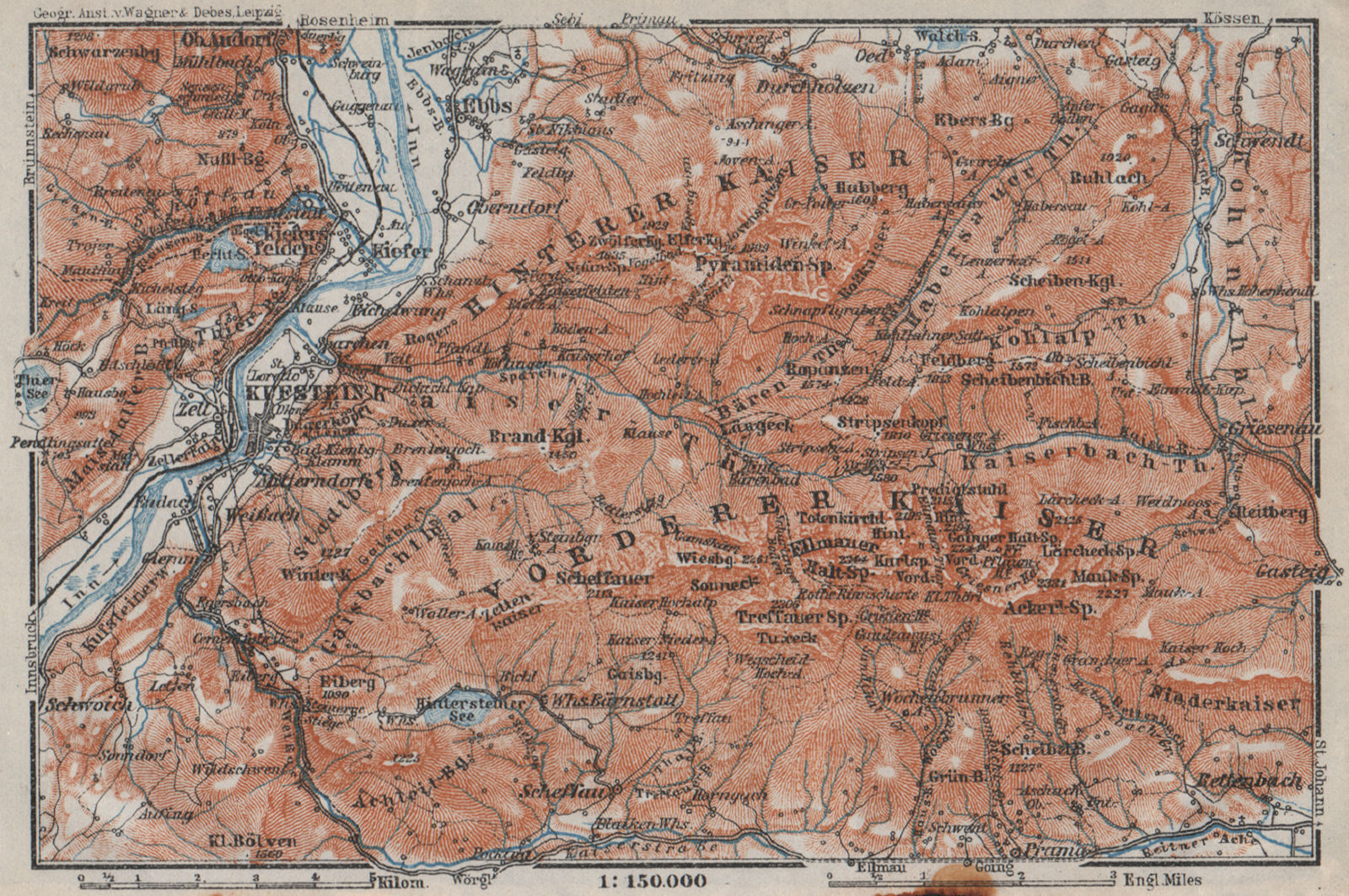 KUFSTEIN environs. Kaisergebirge. Zahmer/Wilder Kaiser Tirol Tyrol 1923 map